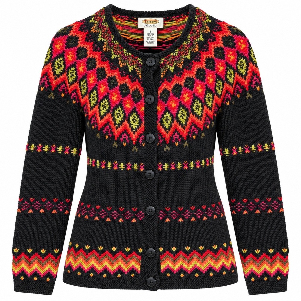 Talbots Old Money Fair Isle Hand Knit Cardigan Sweater Womens Small Cottagecore